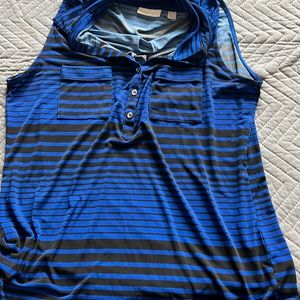 New York and company large polo tank top blue and black striped
